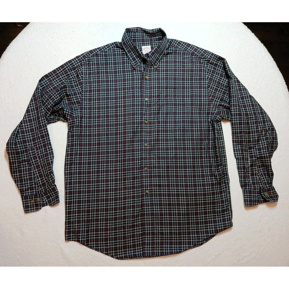 Brooks Brothers The Original Polo Dress Button Shirt Regular Fit Mens L Navy LS